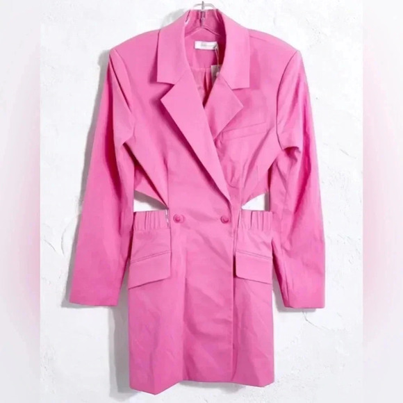 Jonathan Simkhai Kylo Cut Out Tech Blazer Mini Dress Size 6 NWT Taffy Pink - Picture 16 of 16